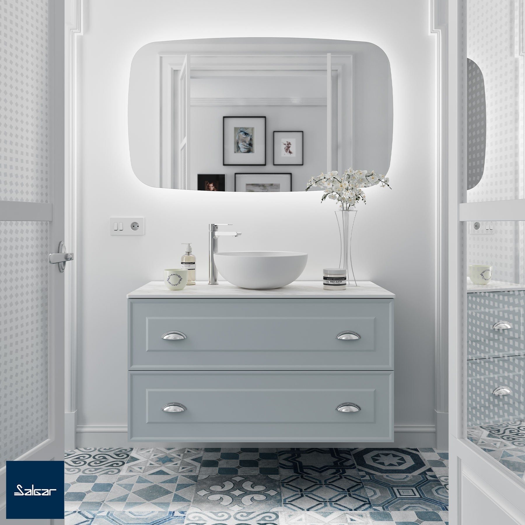 Mueble de baño RENOIR Blue fog de 100 CM 2 cajones
