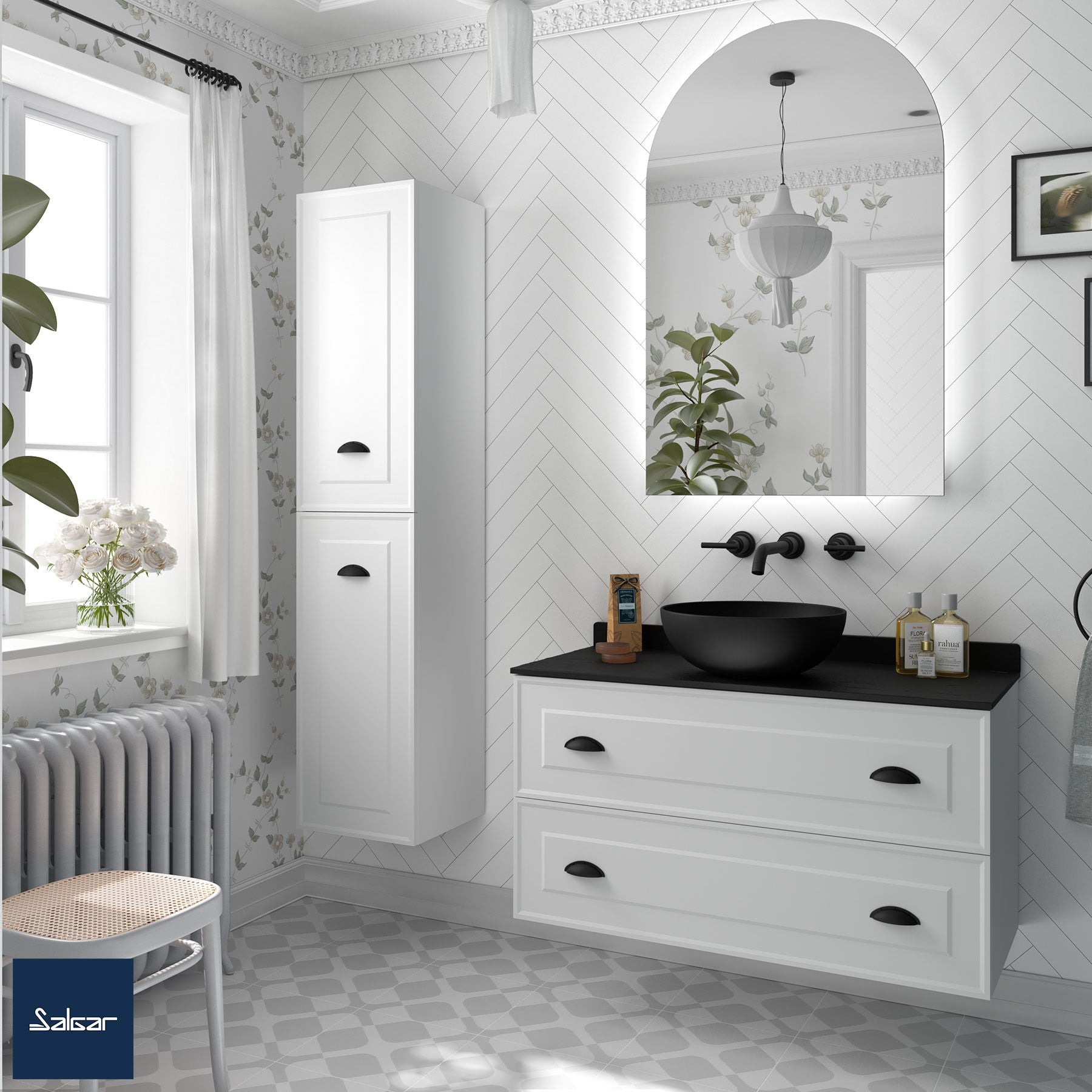 Mueble de baño RENOIR white cotton 100 cm 2 cajones