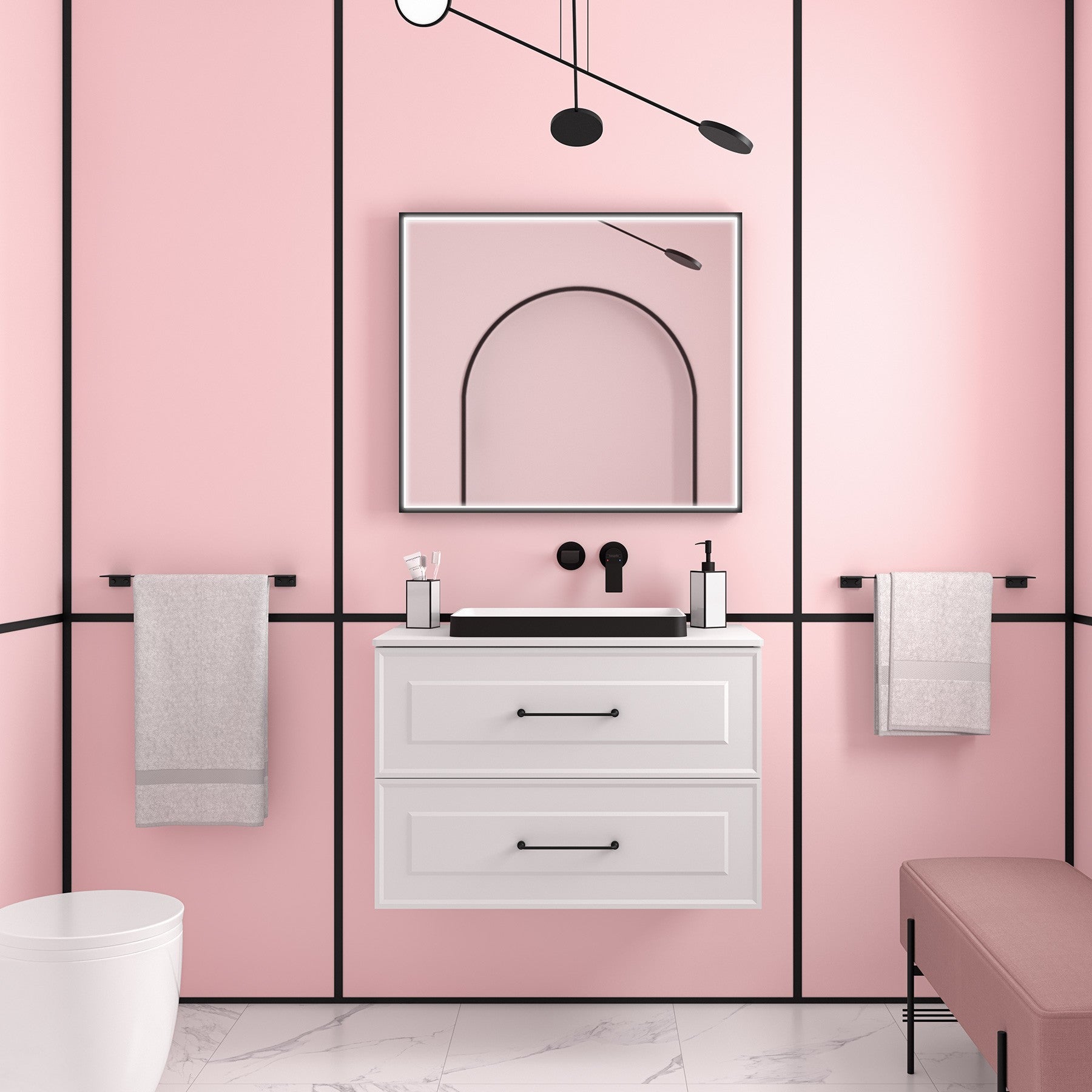 Mueble de baño RENOIR white cotton 80 cm 2 cajones