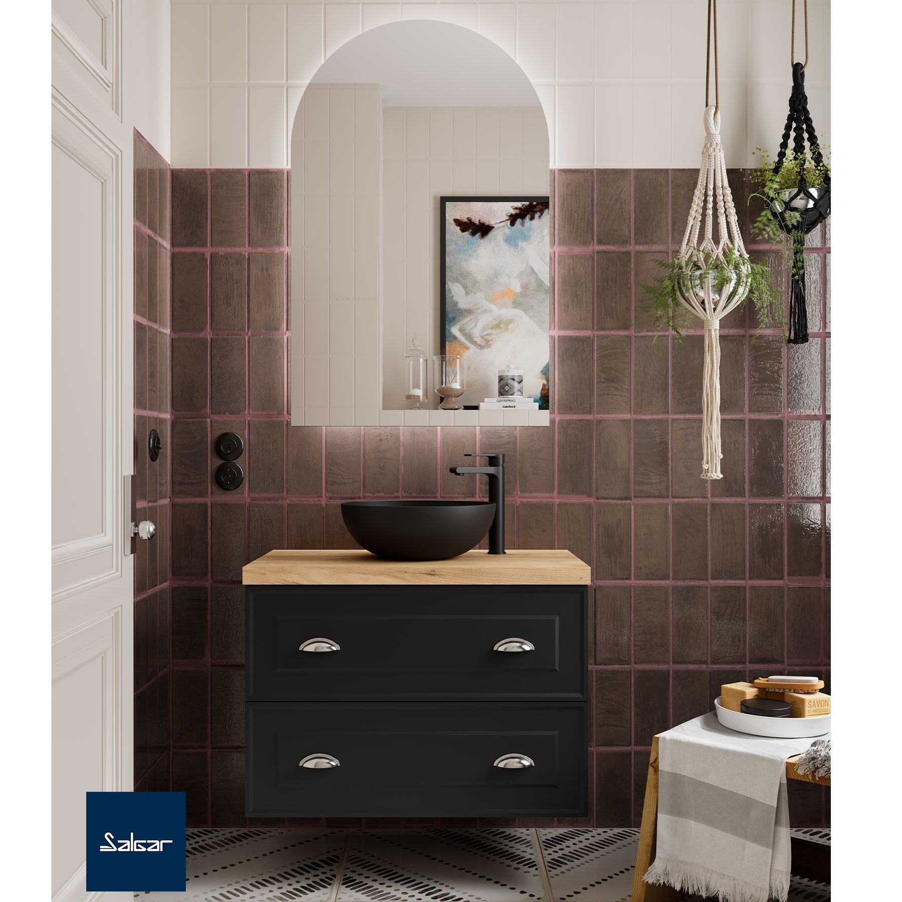 Mueble de baño RENOIR black velvet 80 cm 2 cajones