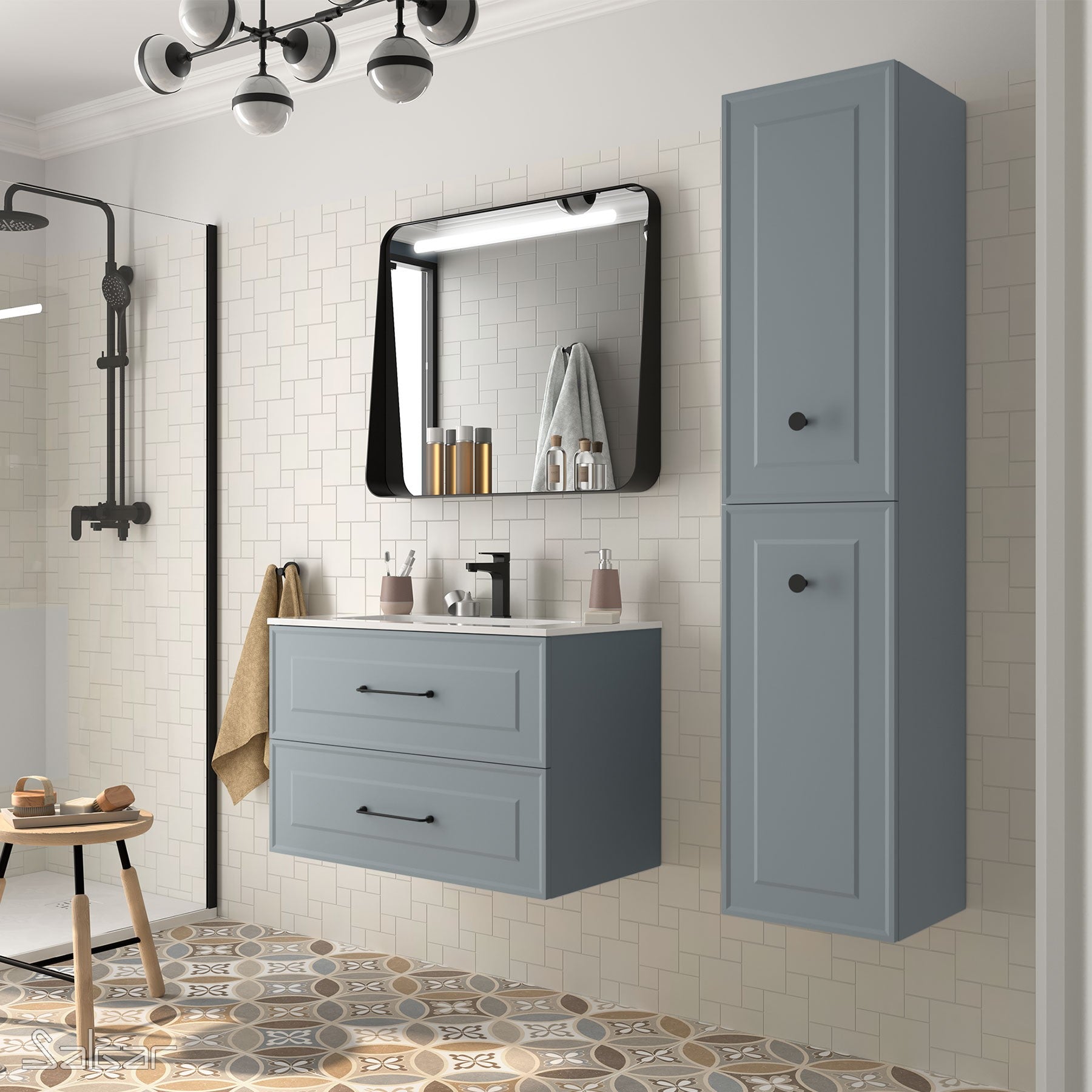 Mueble de baño RENOIR blue fog 80 cm 2 cajones
