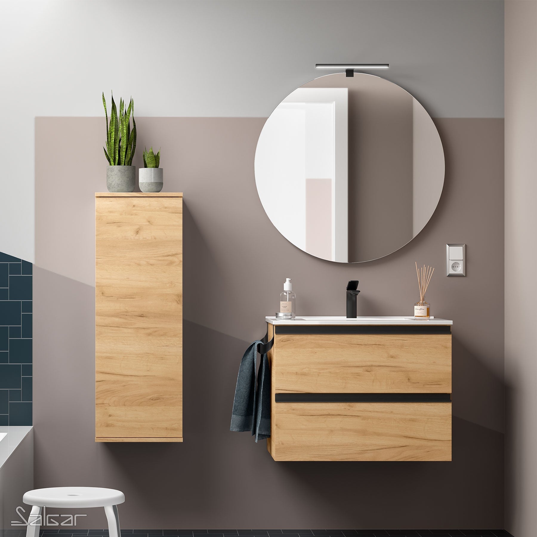 Mueble de baño SPIRIT roble áfrica 60 cm C/tiradores negro
