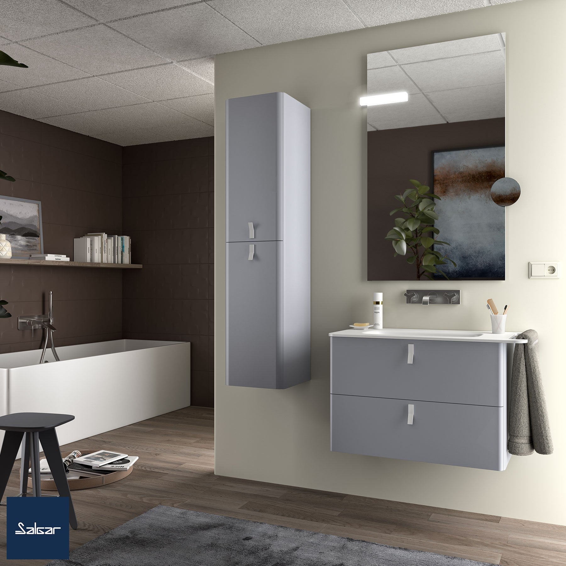 Mueble de baño Uniiq humo 80 cm de 2 cajones