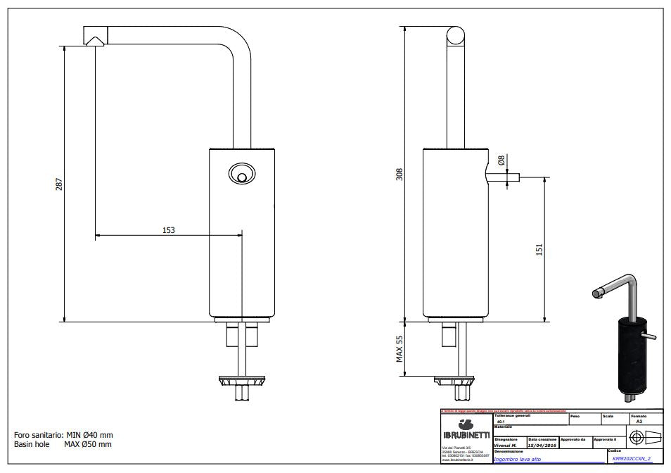 Grifería de Lavabo Caño Alto