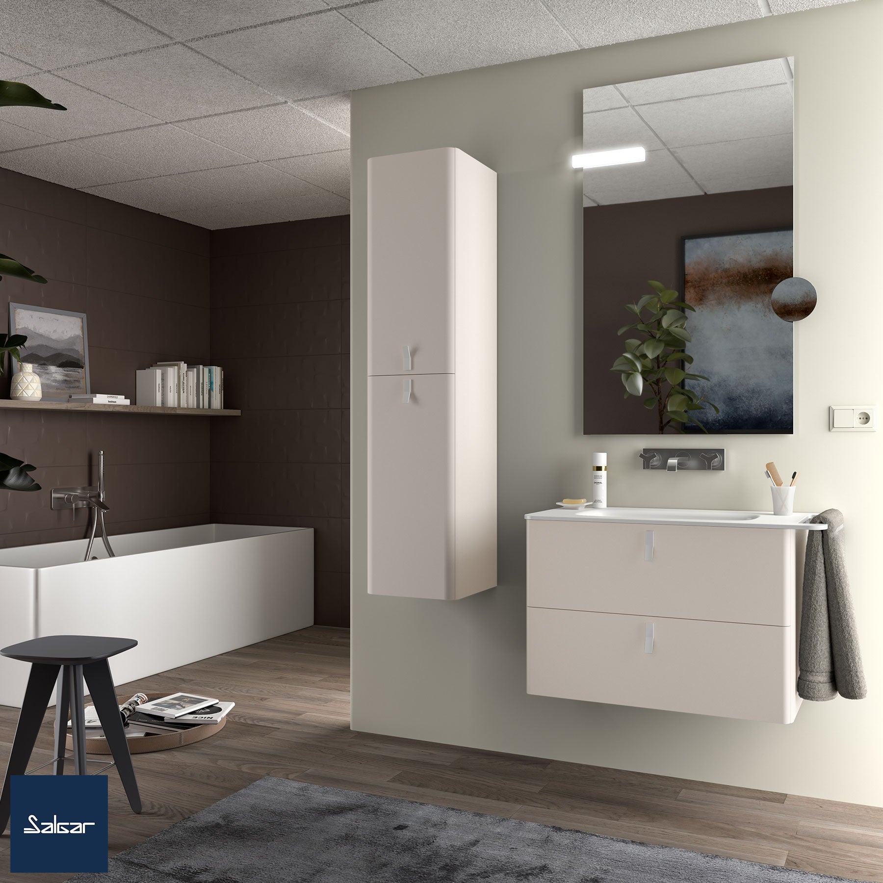 Mueble de baño Uniiq nata 80 cm 2 cajones