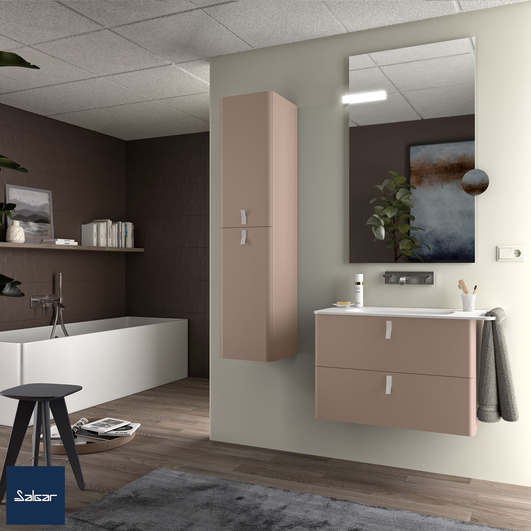 Mueble de baño Uniiq taupe mate 80 cm 2 cajones