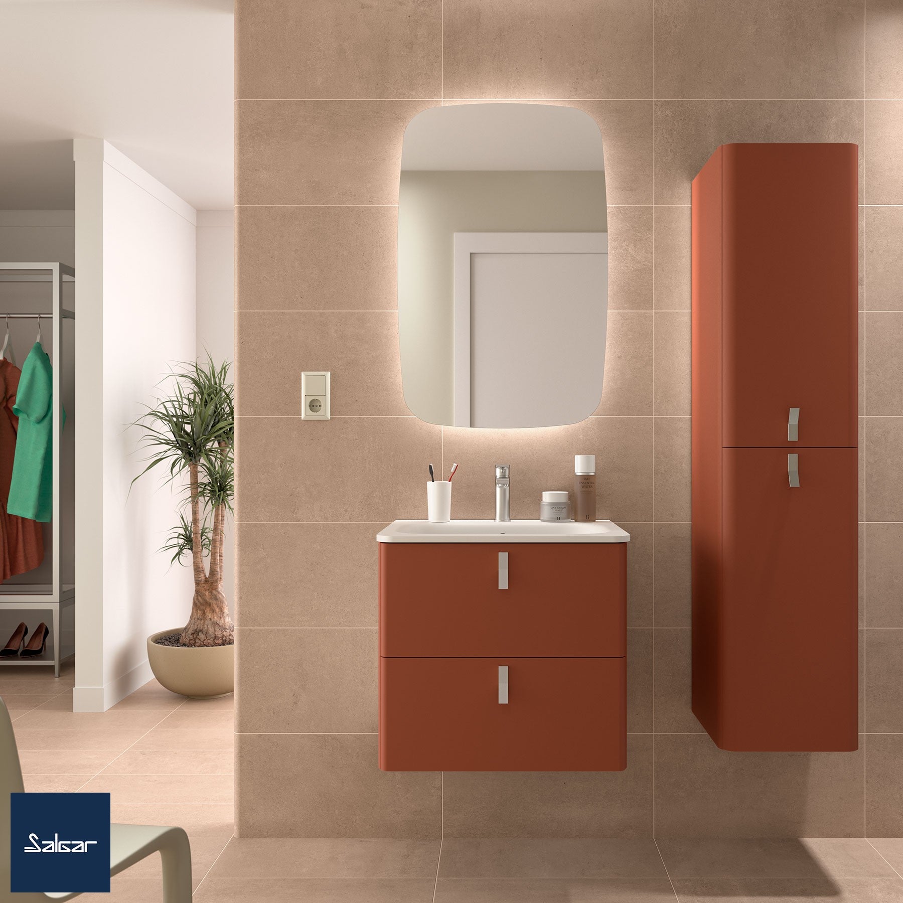 Mueble de baño Uniiq terracota 60 cm 2 cajones