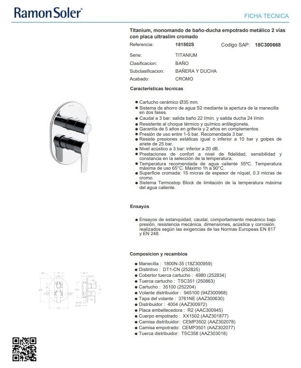 Grifería Titanium Ducha