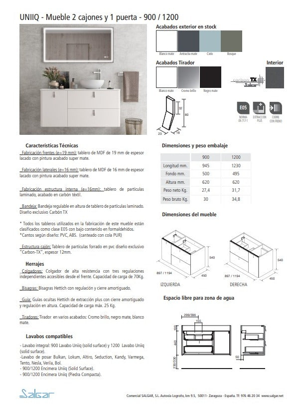 Mueble de baño Uniiq derecho 90 CM